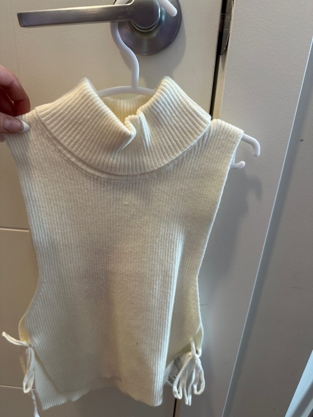 Edikted Cream Ribbed Sleeveless Turtleneck Vest with Side Ties